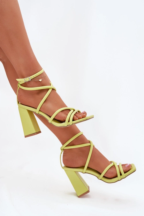 Sandały Damskie Na Słupku Z Paskami Limonkowe Ciarilora