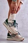 Modne Buty Sportowe Damskie Na Koturnie Beżowo-Zielone Aronne