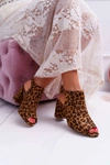 Sandały Damskie Na Słupku Z Cholewką Peep Toe Leopard Esta