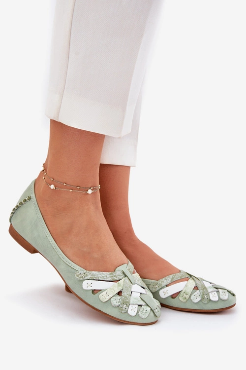 Damskie Skórzane Baleriny Maciejka 01358-50 Miętowe