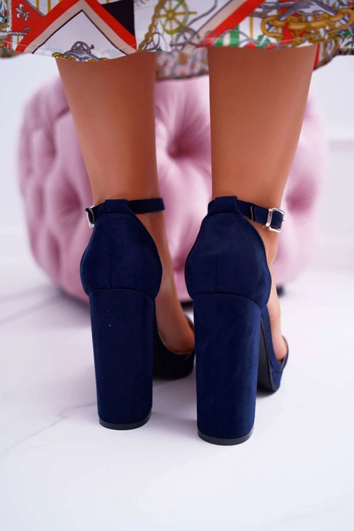 Damskie Granatowe Sandały Na Słupku Platforma Debora