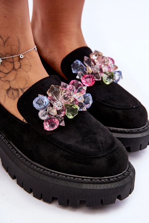 Damskie Mokasyny Z Ozdobnymi Kryształami Czarne Avril