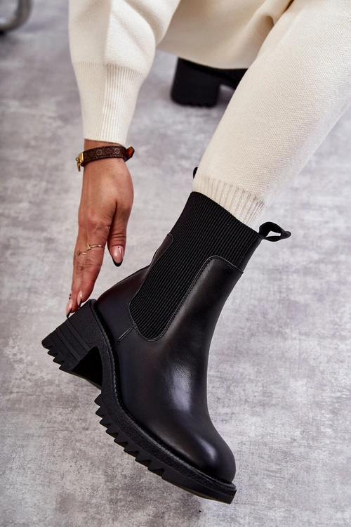 Damskie Ocieplane Botki Na Obcasie Czarne Abella