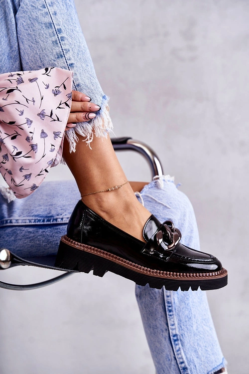 Lakierowane Półbuty Loafery Na Platformie Czarne Reidun