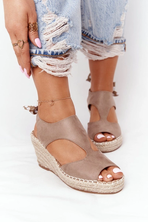 Sandały Na Koturnie Z Plecionką Beżowe Mykonos