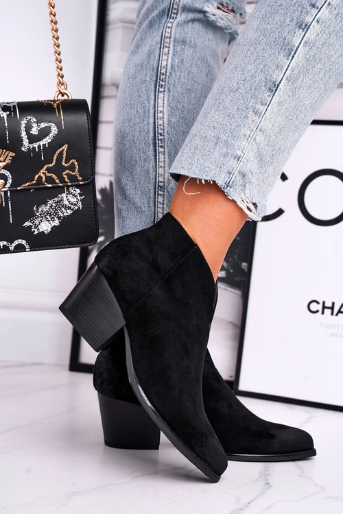 Botki Damskie Z Wycięciem Czarne Best Choice