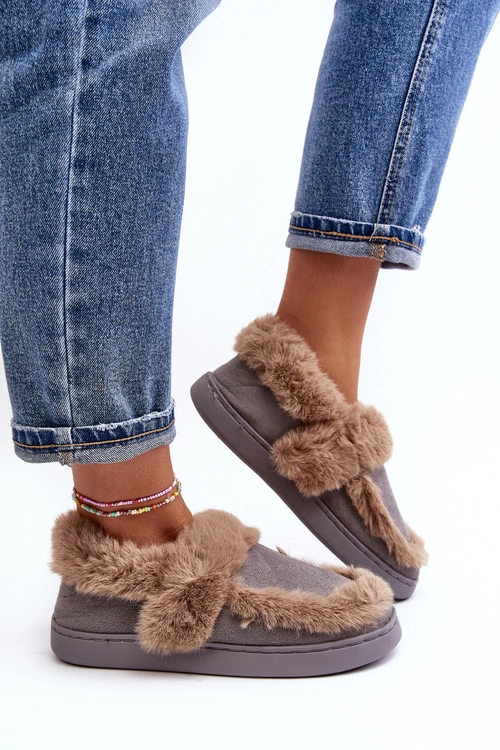 Damskie Kapcie Z Futerkiem Szare Sailey