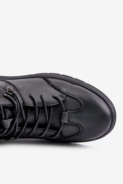 Skórzane Ocieplane Botki Sneakersy Męskie Lee Cooper LCJ-24-33-2913 Czarne