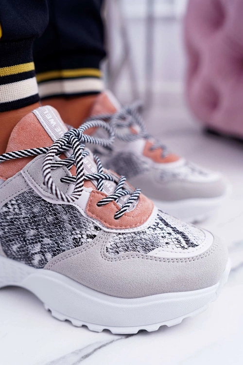 Sportowe Damskie Buty Wysoka Podeszwa Różowe Skóra Węża Chillout