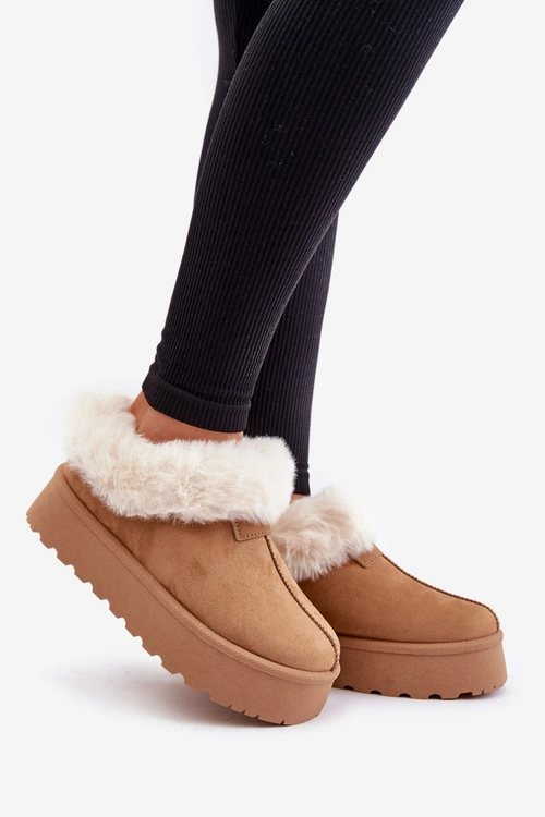 Śniegowce Z Niską Cholewką Z Futerkiem Na Platformie Eko Zamszowe Camel Neathoria