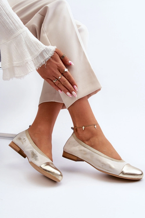Zazoo 2890 Skórzane Baleriny Złote Przecierane