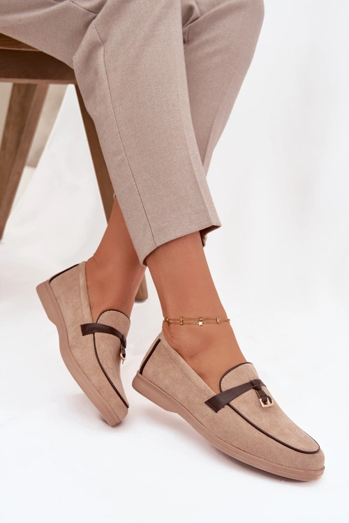 Mokasyny Loafersy Damskie Z Eko Zamszu Beżowe Darwen