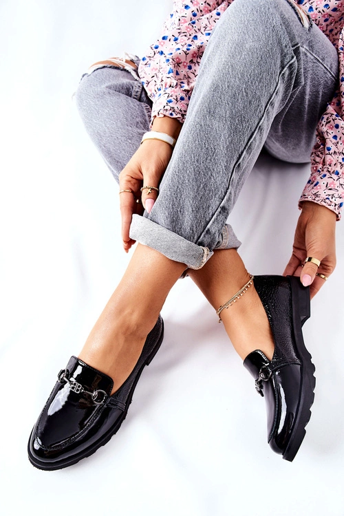 Skórzane Półbuty Nicole Lakierowane Czarne 2667