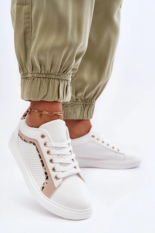 Klasyczne Buty Sportowe Damskie Biało-Beżowe Amaranti