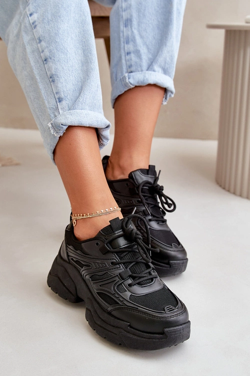 Buty Sportowe Sneakersy Damskie Na Masywnej Podeszwie Czarne Lerista