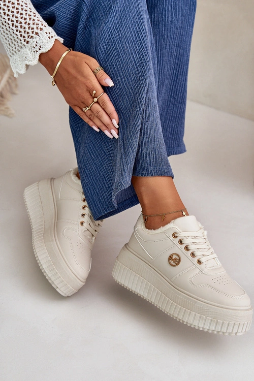 Sneakersy Buty Sportowe Damskie Ocieplane Na Masywnej Podeszwie Beżowe Verissha