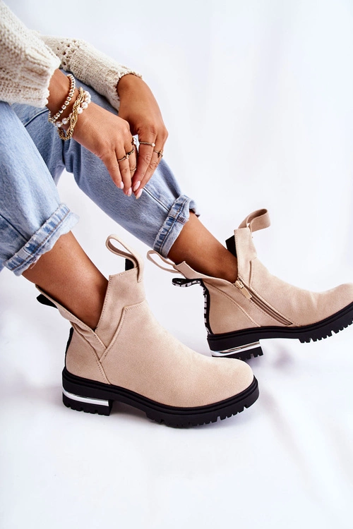 Zamszowe Botki Z Wycięciami Beżowe Elvera