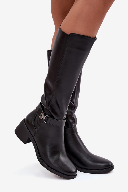 Ocieplane Kozaki Damskie Na Klocku Z Paskiem Sergio Leone KZ25826 Czarne