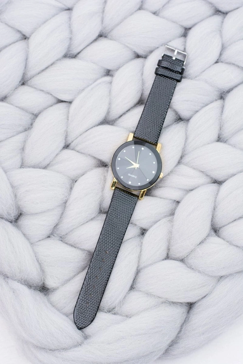 Elegancki Zegarek Damski Czarno Złoty na Pasku