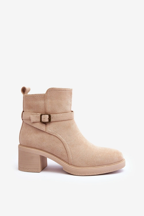 Zamszowe Botki Z Klamrą Beżowe Neste
