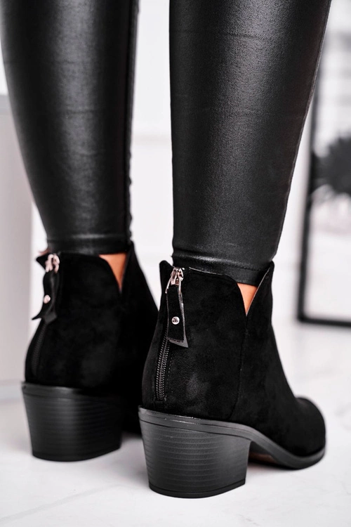 Botki Damskie Płaski Obcas Ocieplane Jesienne Czarne Milky