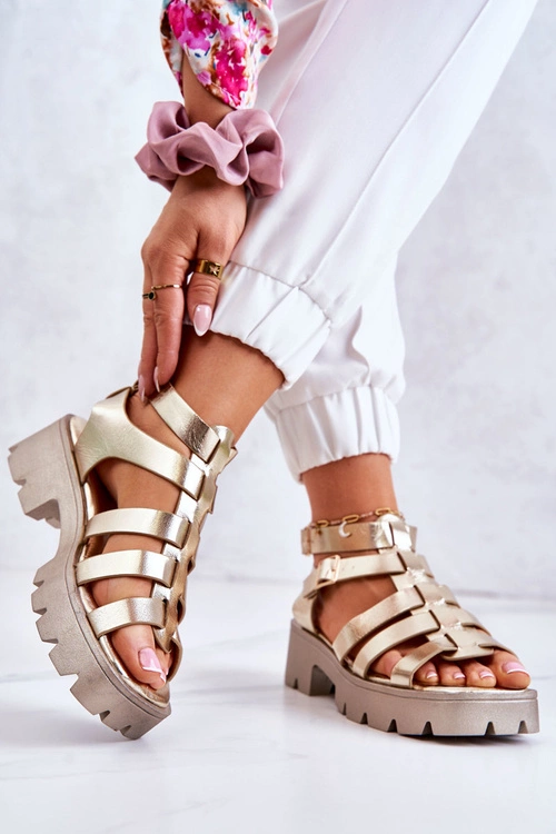 Skórzane Sandały Z Paseczkami Złote Minorite