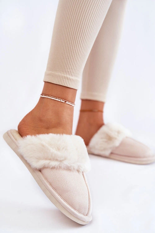 Damskie Gładkie Papcie Z Futerkiem Jasnobeżowe Morisea