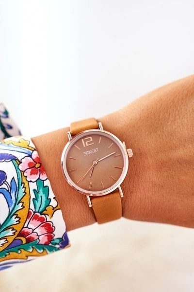 Zegarek Na Skórzanym Pasku Bez Niklu ERNEST Camel