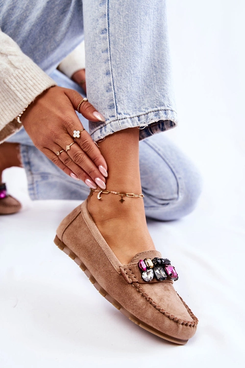 Damskie Zamszowe Mokasyny Z Ozdobami Beżowe Janetta