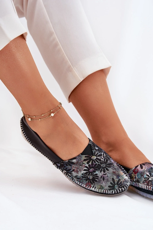 Skórzane Baleriny Ze Wzorem Maciejka T1930-39 Czarne