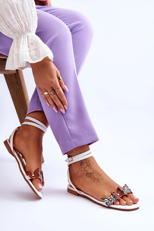 Damskie Sandały Z Ozdobnymi Motylami Białe Jeane