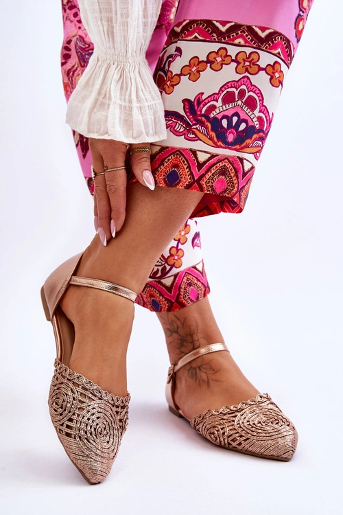 Eleganckie Sandały Damskie Płaskie Różowe Złoto Sheia