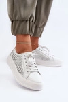 Skórzane Sneakersy Damskie Na Platformie Białe S.Barski LR505