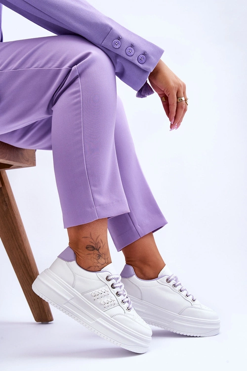 Modne Damskie Sneakersy Na Platformie Biało-Fioletowe Claribel