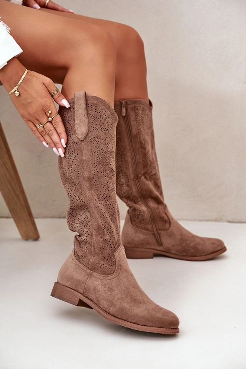 Kozaki Damskie Ażurowe Brązowe S.Barski HY42-132