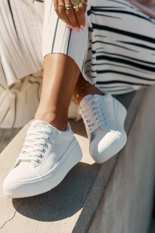 Materiałowe Trampki Damskie Na Platformie Big Star RR274463 Białe