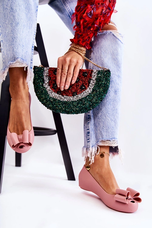 Damskie Gumowe Baleriny Z Kokardą Różowe Florret