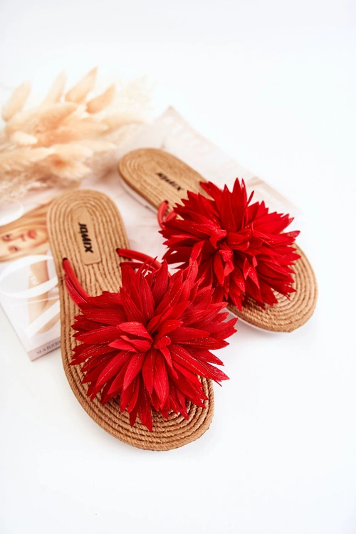 Damskie Klapki Japonki Z Materiałową Ozdobą Czerwone Eviana