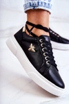 Skórzane Buty Sportowe Z Ozdobą Czarne Calerie
