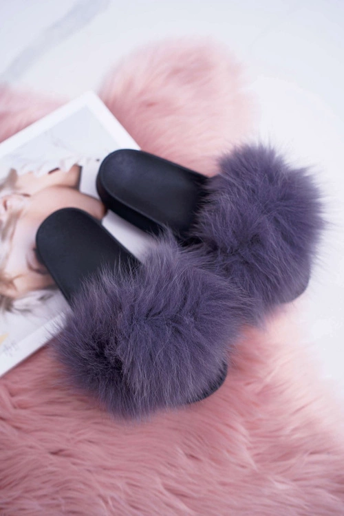 Klapki Damskie Z Futerkiem Szare Mellow