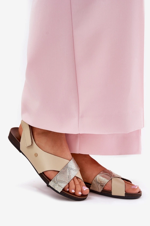 Skórzane Sandały Na Rzep Zazoo 40141 Beżowo-Złote