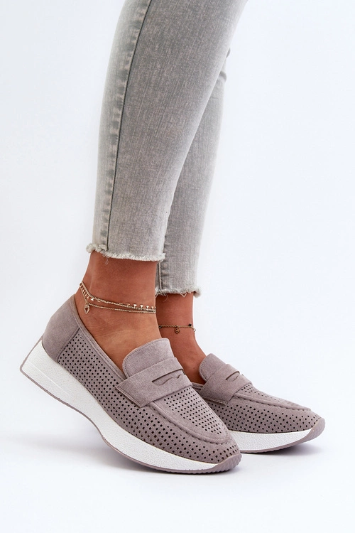 Mokasyny Damskie Na Platformie Eko Zamszowe Szare Inesqua