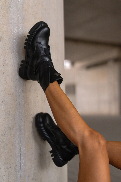 Ocieplane Botki Workery Damskie Na Zamek Eko Skórzane Czarne Mailyra