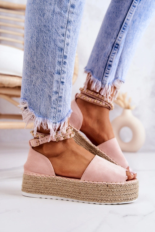 Sandałki Espadryle Na Platformie Różowe Jeannie