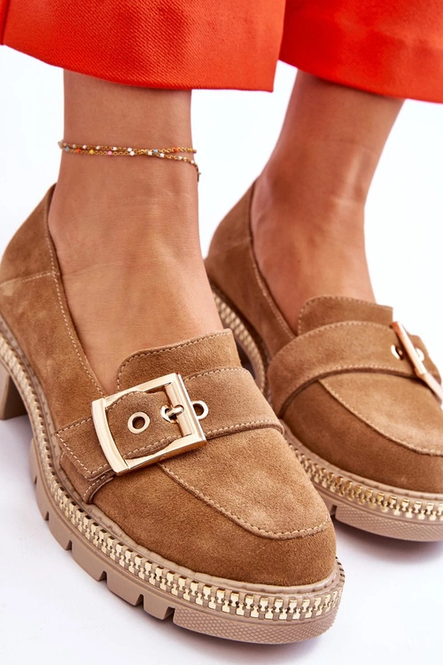 Modne Zamszowe Mokasyny Ciemnobeżowe Eloisa