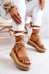 Zamszowe Sandałki Espadryle Na Koturnie Camel Shanny