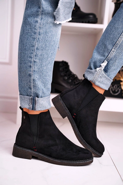 Klasyczne Damskie Botki Sztyblety Zamszowe Czarne Heather
