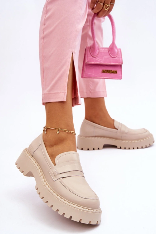 Damskie Mokasyny Półbuty Skórzane Big Star LL274457 Beżowe