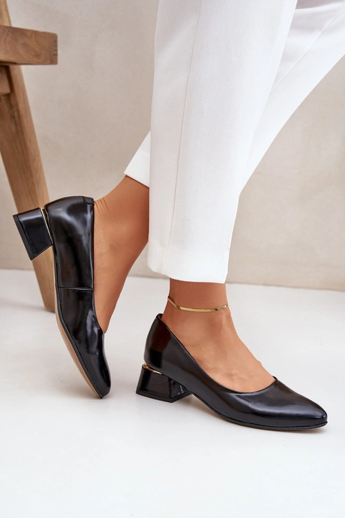 Skórzane Czółenka Lewski 3118 Czarne