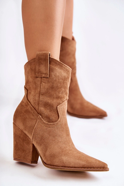 Damskie Zamszowe Botki Kowbojki Camel Mindy